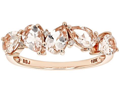 Morganite With White Diamond 10k Rose Gold Ring 1.38ctw