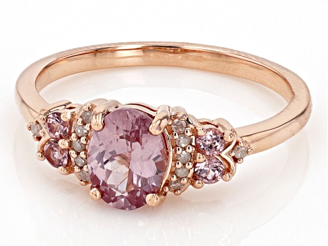 Color Shift Garnet With White Diamond 10K Rose Gold Ring 1.11ctw