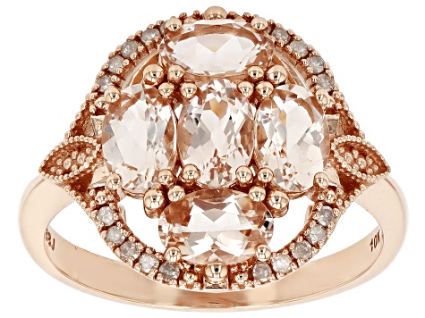 Morganite With White Diamond 10k Rose Gold Ring 1.58ctw