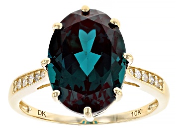Picture of Blue Lab Created Alexandrite with White Diamond 10k Yellow Gold Ring 5.13ctw
