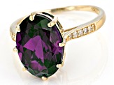 Blue Lab Created Alexandrite with White Diamond 10k Yellow Gold Ring 5.13ctw