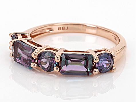Blue Lab Created Alexandrite 10k Rose Gold Ring 2.03ctw