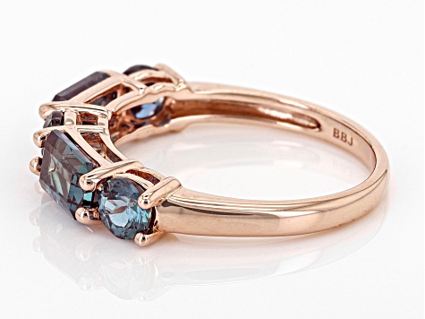 Blue Lab Created Alexandrite 10k Rose Gold Ring 2.03ctw
