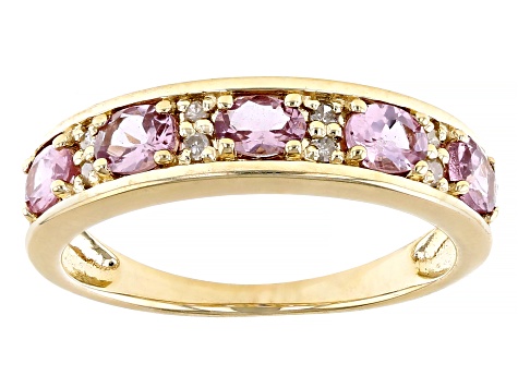 Pink Spinel With White Diamond 10k Yellow Gold Ring 0.83ctw