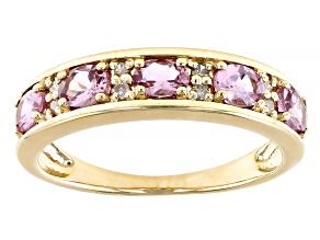Pink Spinel With White Diamond 10k Yellow Gold Ring 0.83ctw