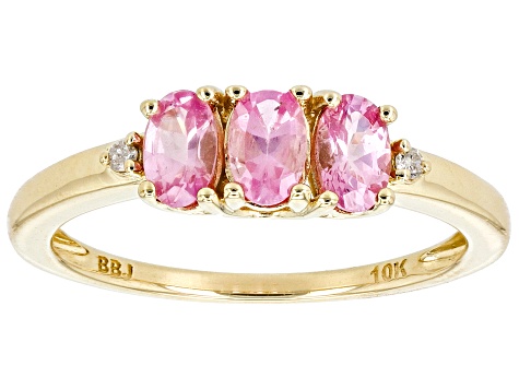 Pink Spinel With White Diamond 10k Yellow Gold Ring 0.68ctw