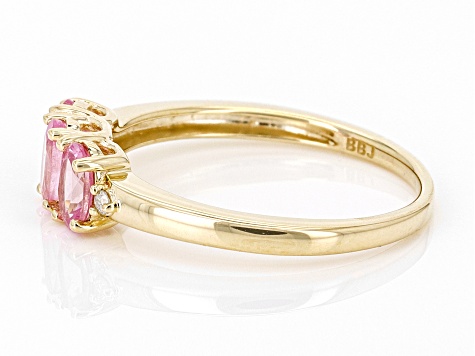 Pink Spinel With White Diamond 10k Yellow Gold Ring 0.68ctw