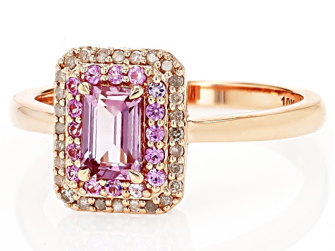 Color Shift Garnet With Pink Sapphire And White Diamond 10k Rose Gold Ring 0.87ctw