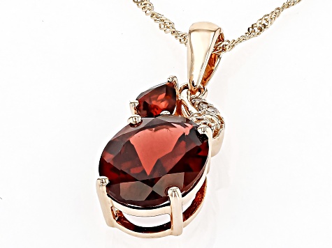 Red Garnet With White Diamond 10K Rose Gold Pendant With Chain 2.60ctw