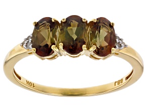 Andalusite With White Diamond 10K Yellow Gold Ring 1.12ctw