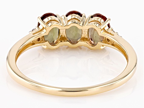Andalusite With White Diamond 10K Yellow Gold Ring 1.12ctw