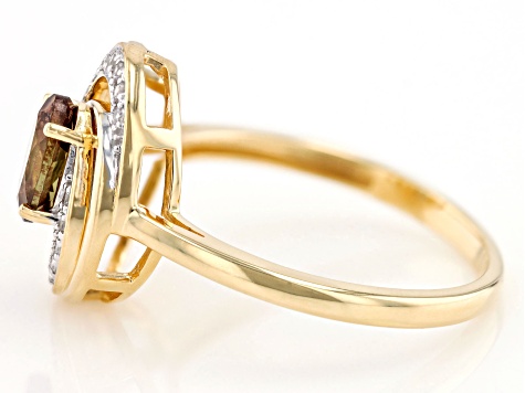 Andalusite With White Zircon 10K Yellow Gold Ring 0.80ctw