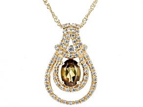 Multi Color Andalusite with White Zircon 10K Yellow Gold Pendant with Chain 0.97ctw