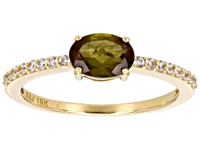 Green And Orange Andalusite With White Zircon 10K Yellow Gold Ring 0.72ctw
