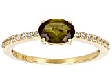Green And Orange Andalusite With White Zircon 10K Yellow Gold Ring 0.72ctw