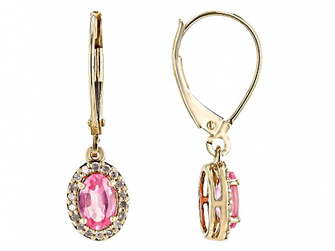 Pink Spinel With White Diamond 10k Yellow Gold Earrings 0.97ctw