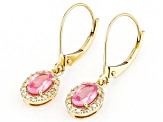 Pink Spinel With White Diamond 10k Yellow Gold Earrings 0.97ctw