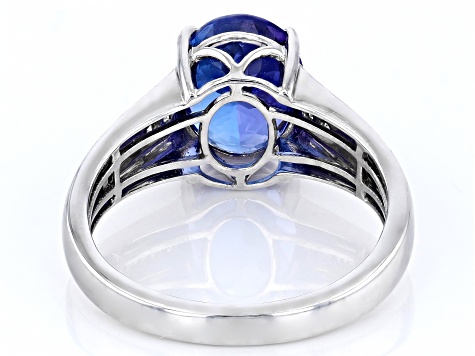 Blue Tanzanite With White Diamond Platinum Ring 3.14ctw