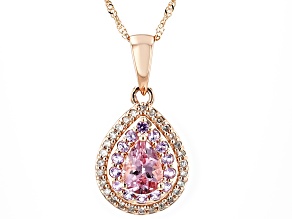 Color Shift Garnet With Pink Sapphire And White Diamond 10k Rose Gold Pendant With Chain 1.04ctw