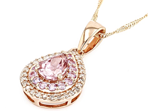 Color Shift Garnet With Pink Sapphire And White Diamond 10k Rose Gold Pendant With Chain 1.04ctw