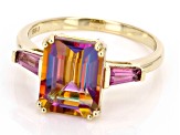 Multi Color Quartz with Rhodolite 10k Yellow Gold Ring 2.77ctw