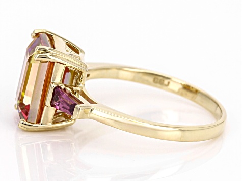 Multi Color Quartz with Rhodolite 10k Yellow Gold Ring 2.77ctw