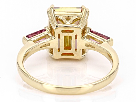 Multi Color Quartz with Rhodolite 10k Yellow Gold Ring 2.77ctw