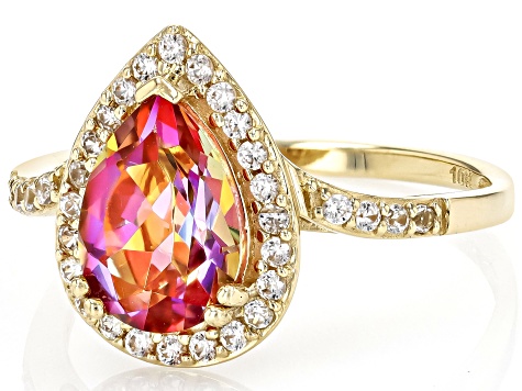 Mulit Color Quartz With White Zircon 10k Yellow Gold Ring 1.79ctw