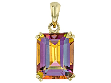 Multi Color Northern Lights Quartz 10k Yellow Gold Pendant 2.51ct