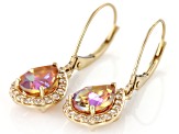 Multi Color Northern Lights Quartz With White Zircon 10k Yellow Gold Earrings 2.08ctw