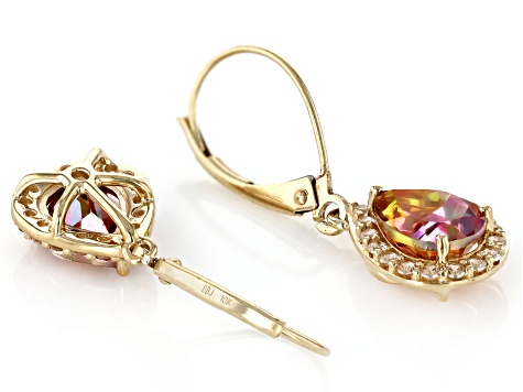 Multi Color Northern Lights Quartz With White Zircon 10k Yellow Gold Earrings 2.08ctw