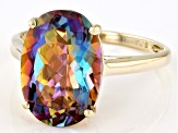 Multi Color Northern Light Quartz 10k Yellow Gold Ring 4.67ct