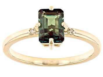 Picture of Blue Lab Created Alexandrite With White Diamond 10k Yellow Gold Ring 1.11ctw