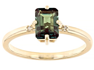 Blue Lab Created Alexandrite With White Diamond 10k Yellow Gold Ring 1.11ctw