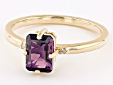 Blue Lab Created Alexandrite With White Diamond 10k Yellow Gold Ring 1.11ctw