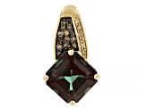 Blue Lab Created Alexandrite with White & Champagne Diamond 10k Yellow Gold Pendant 4.14ctw