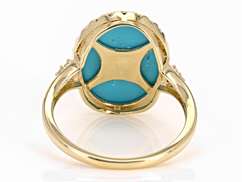 Blue Sleeping Beauty Turquoise With White Diamond 10k Yellow Gold Ring 0.03ctw