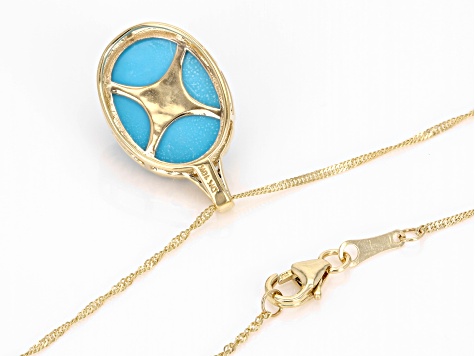 Blue Sleeping Beauty Turquoise With White Diamond 10k Yellow Gold Pendant 0.02ctw