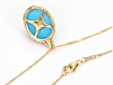 Blue Sleeping Beauty Turquoise With White Diamond 10k Yellow Gold Pendant 0.02ctw