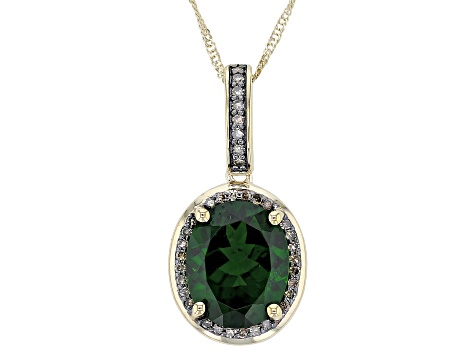 Chrome Diopside With Champagne Diamond 10k Yellow Gold Pendant with Chain 3.46ctw