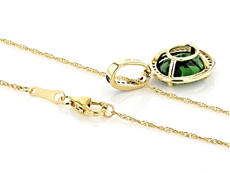 Chrome Diopside With Champagne Diamond 10k Yellow Gold Pendant with Chain 3.46ctw