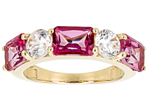 Pink Topaz With White Zircon 10k Yellow Gold Ring 4.69ctw