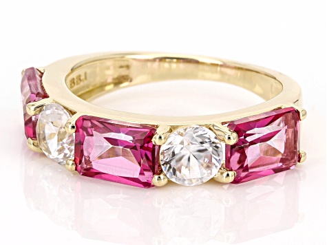 Pink Topaz With White Zircon 10k Yellow Gold Ring 4.69ctw