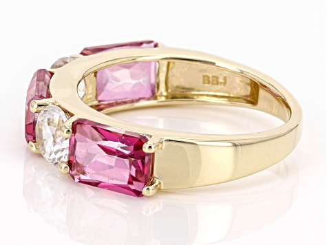 Pink Topaz With White Zircon 10k Yellow Gold Ring 4.69ctw