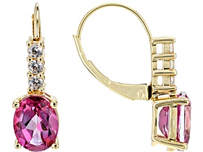 Pink Topaz With White Zircon 10k Yellow Gold Earrings 2.83ctw