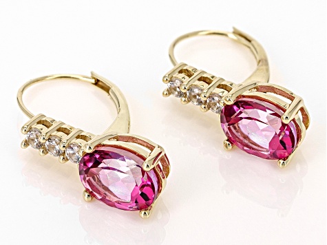 Pink Topaz With White Zircon 10k Yellow Gold Earrings 2.83ctw