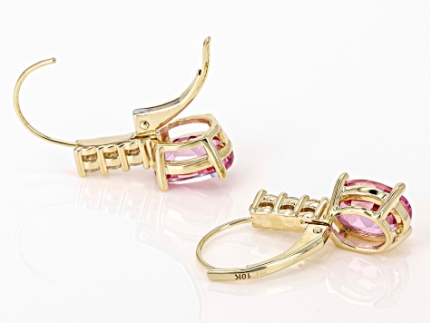 Pink Topaz With White Zircon 10k Yellow Gold Earrings 2.83ctw