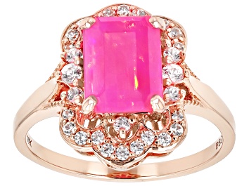 Picture of Pink Ethiopian Opal With White Zircon 10k Rose Gold Ring 1.28ctw
