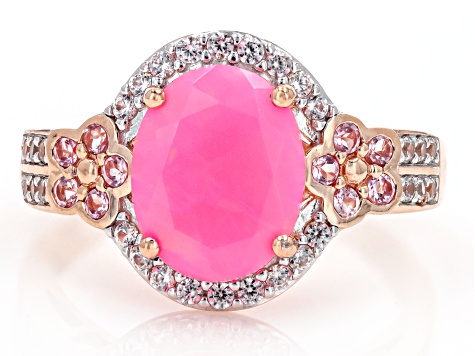 Pink Ethiopian Opal With Pink Spinel And White Zircon 10k Rose Gold Ring 1.72ctw