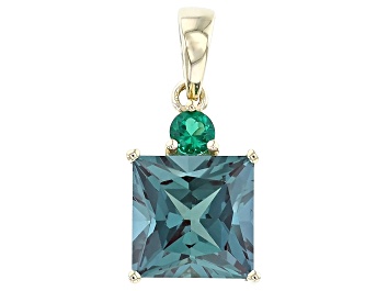 Picture of Blue Lab Created Alexandrite with Lab Created Emerald 10k Yellow Gold Pendant 2.68ctw